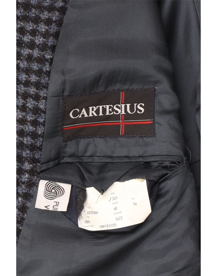 Vintage Herren 2-Knopf-Blazer-Jacke IT 56 3XL Blaue Hahnentritt-Schurwolle