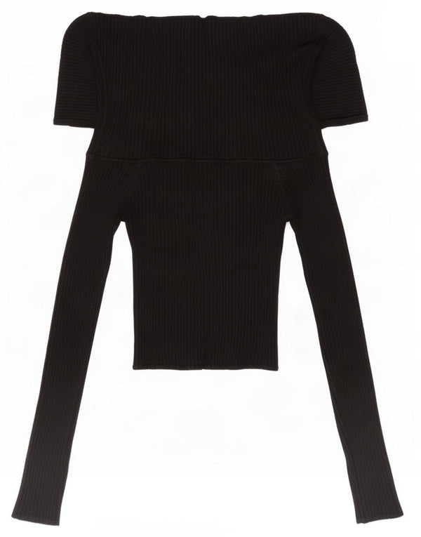 Zara Damen Crop Langarm Bluse Top UK 8 Small Schwarz Nylon