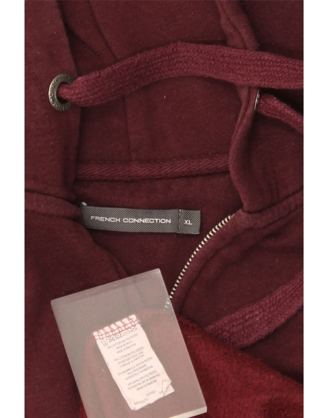 FRENCH CONNECTION Herren-Kapuzenpullover mit Reißverschluss, XL, Burgunderrot, Baumwolle