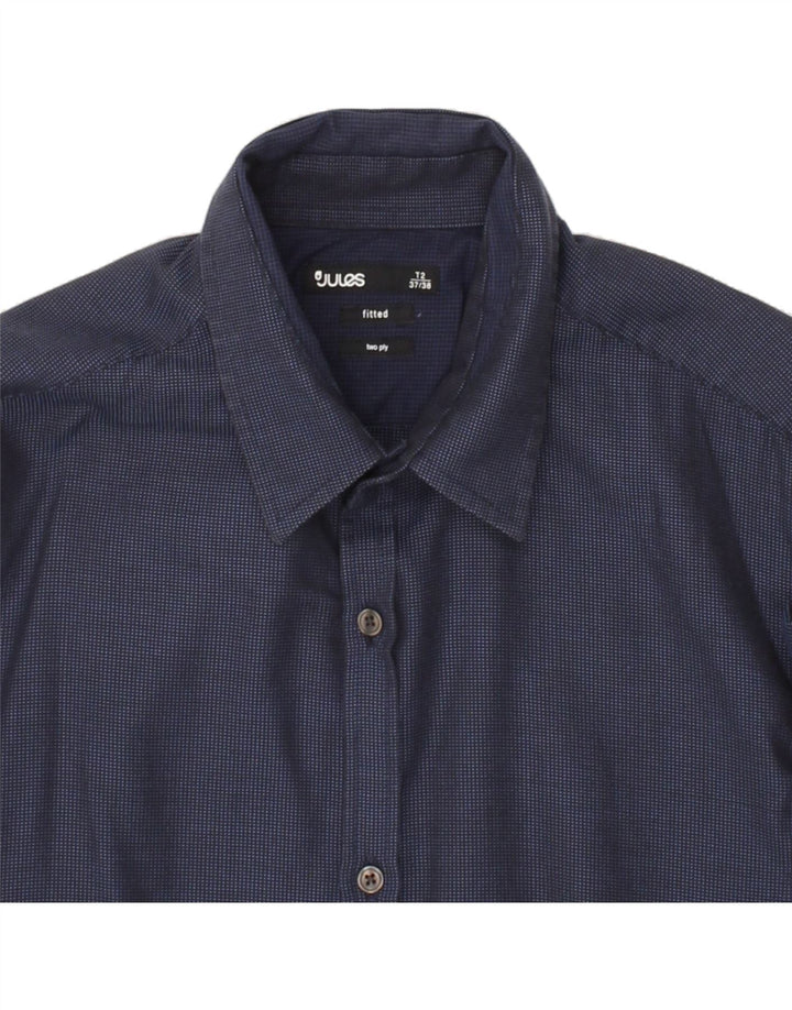 JULES Mens Fitted Shirt Size 37/38 Small Navy Blue Check Cotton Vintage Jules and Second-Hand Jules from Messina Hembry 