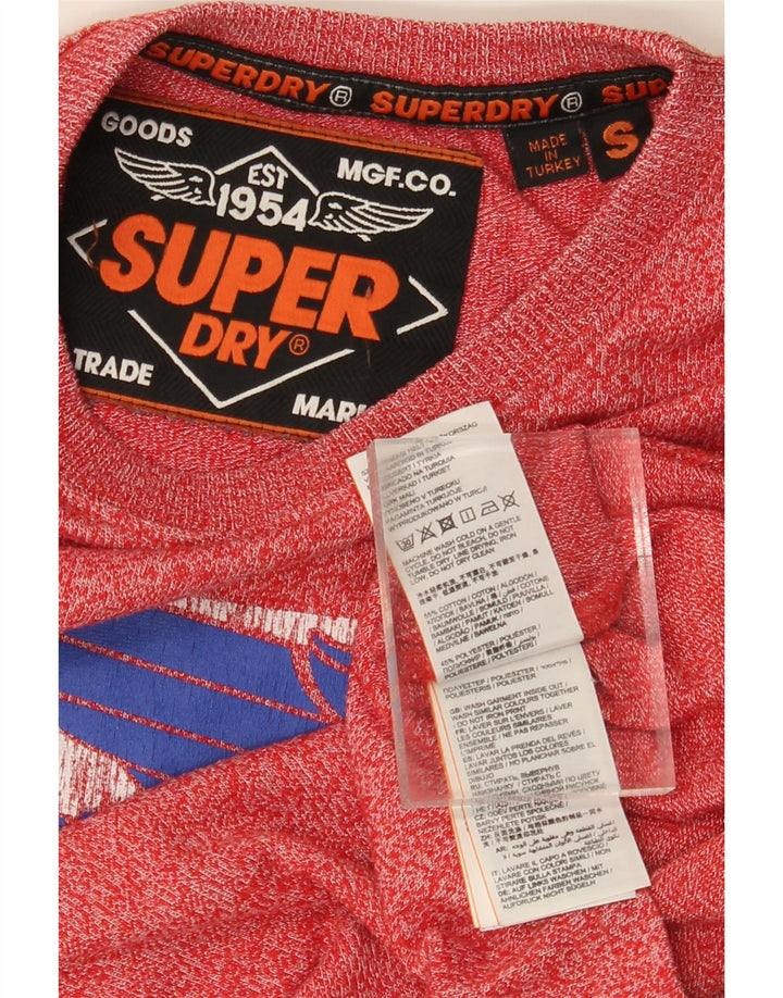 Superdry Herren-T-Shirt mit Grafik, Größe S, rot gesprenkelte Baumwolle