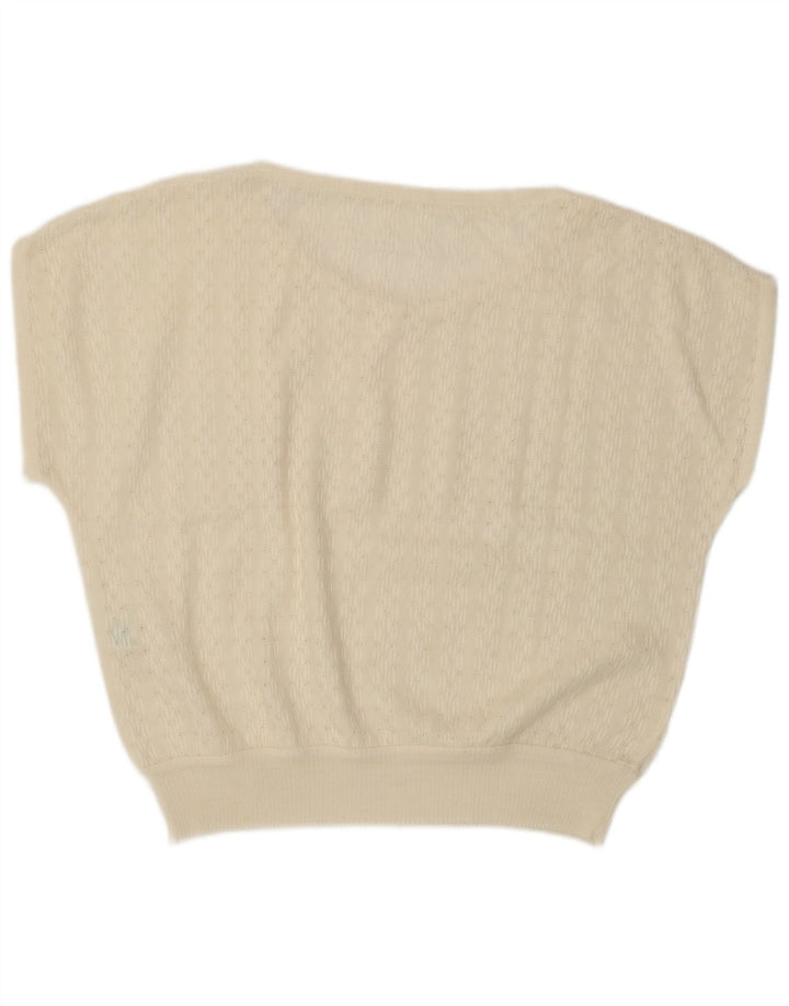 VINTAGE Damen Kurzarmpullover mit V-Ausschnitt IT 46 Large Weiß