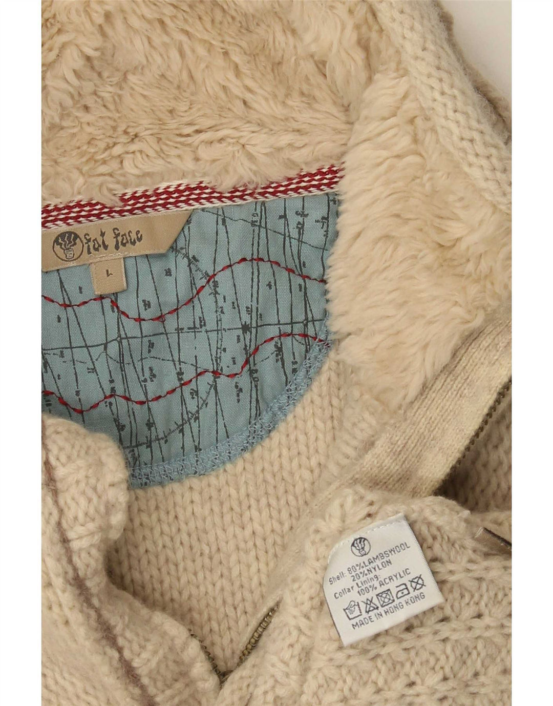 Fat Face Herren-Pullover mit Reißverschluss am Hals, groß, beige gesprenkelte Lammwolle