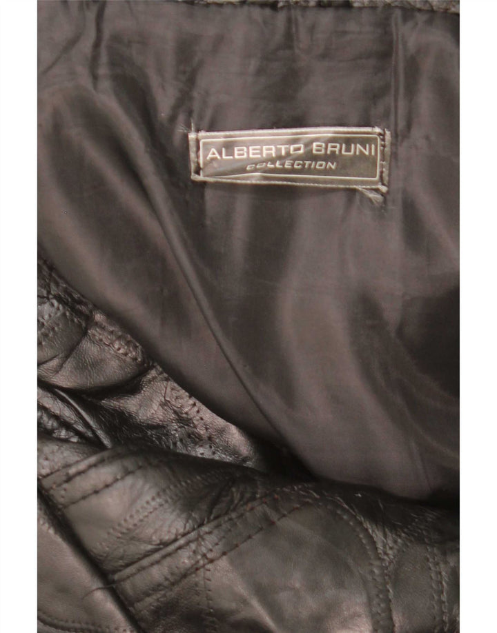 Alberto Bruni Herren Ledermantel UK 40 Großes schwarzes Patchwork-Leder