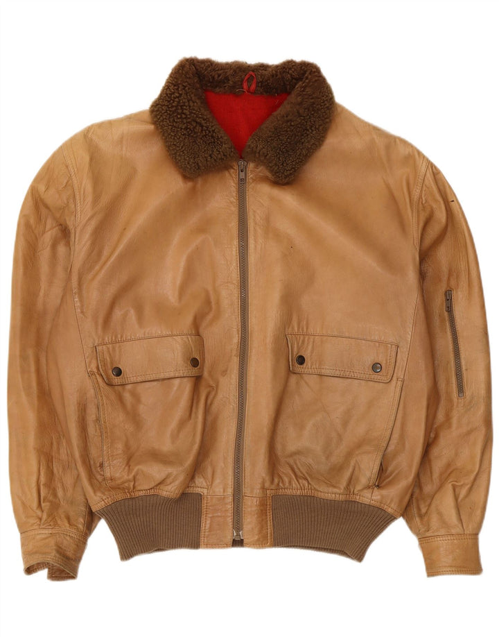 Maren Herren Lederjacke IT 54 2XL Beige Colourblock Leder