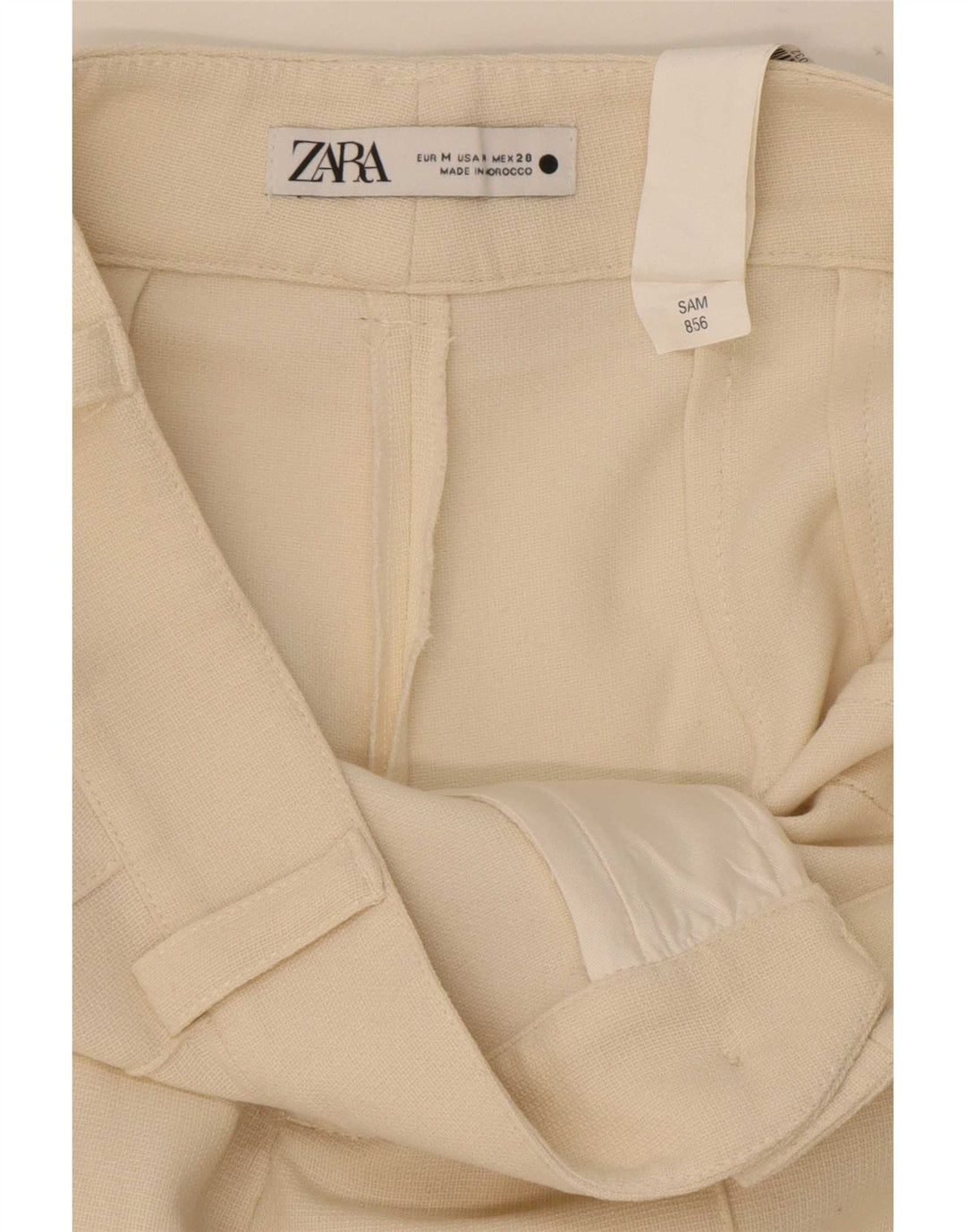 Gerade Freizeithose für Damen von Zara, mittelgroß, W32, L33, gebrochenes Weiß, Polyester