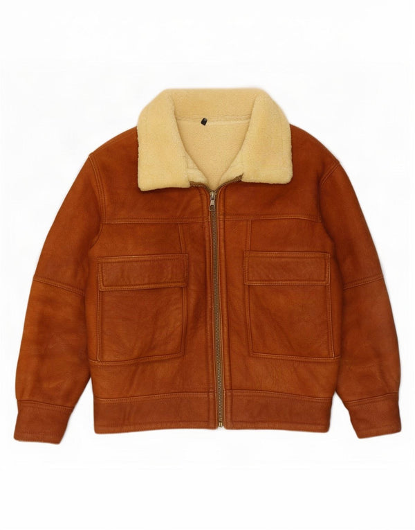 Vintage Herren Shearling Jacke IT 50 Large Braun