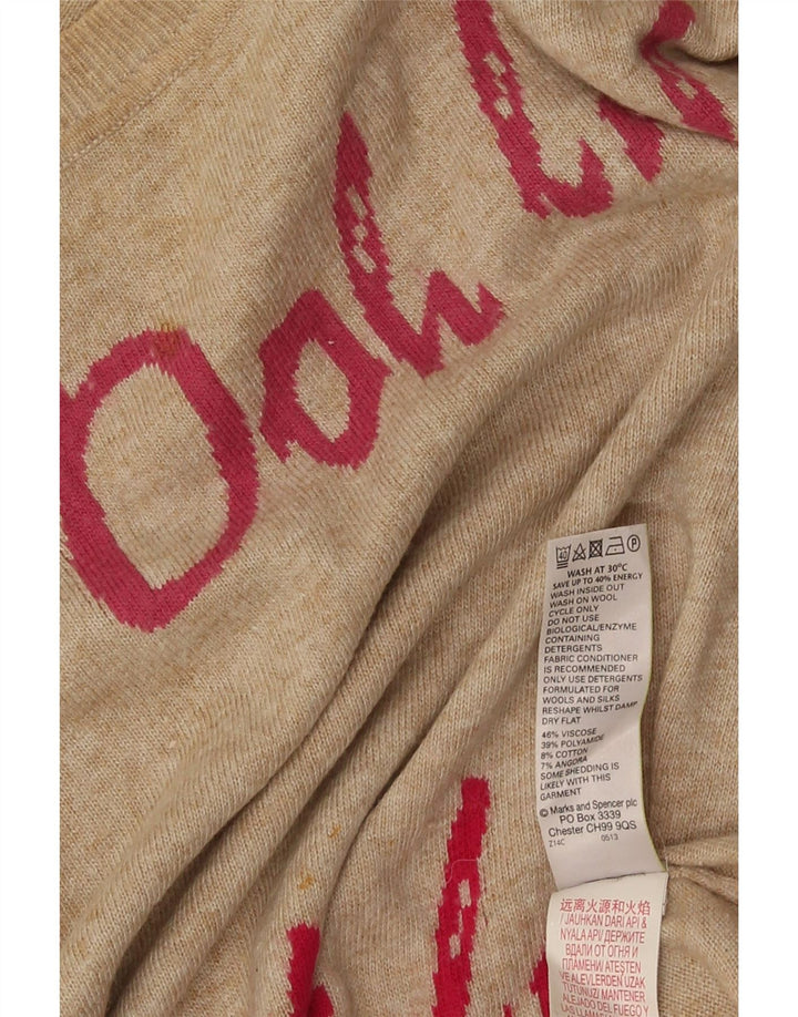 Marks & Spencer Damen-Pullover mit grafischem U-Boot-Ausschnitt, Gr. 12, Mittelbeige