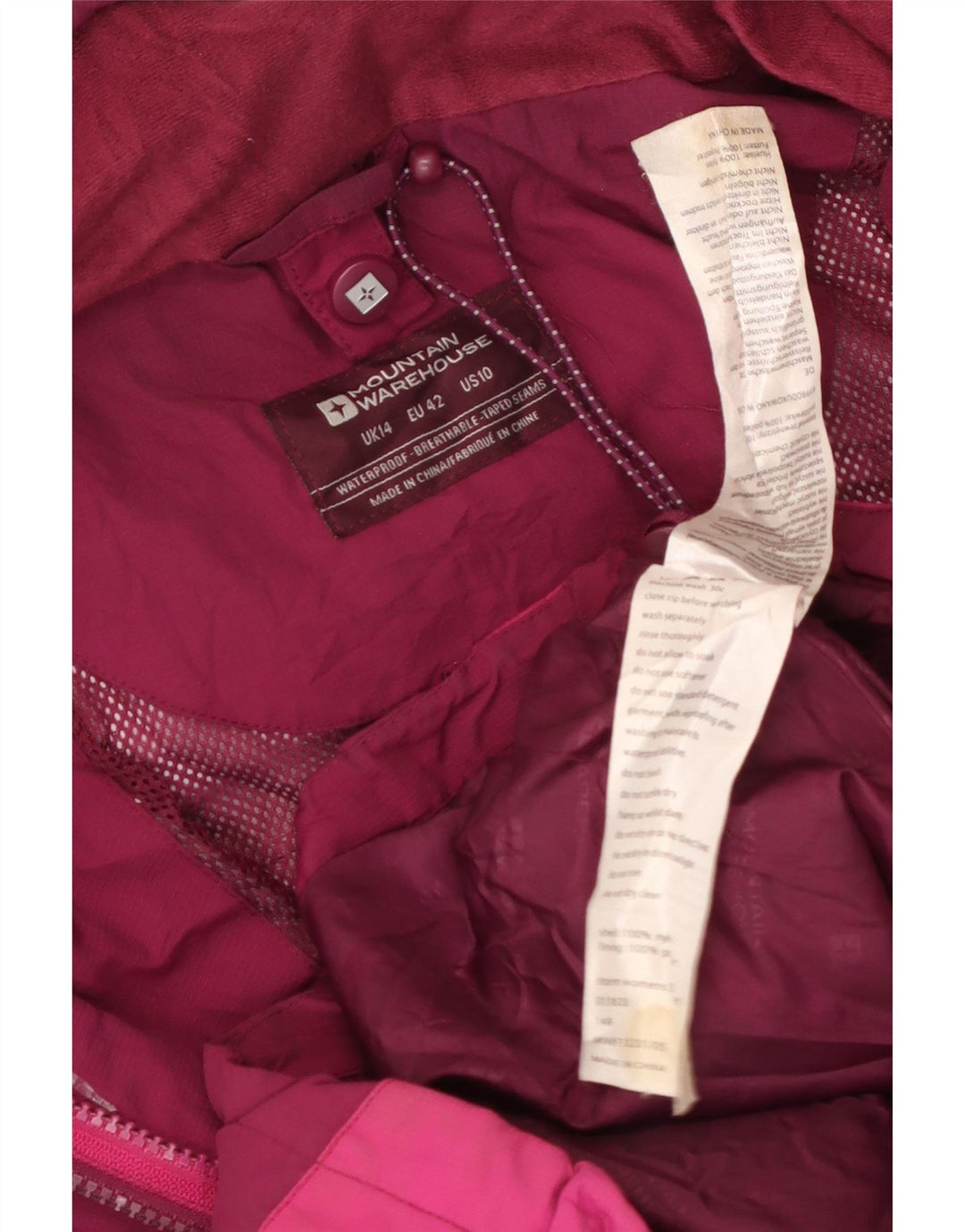Mountain Warehouse Damen-Regenjacke mit Kapuze, UK 14, Größe L, Rosa, Farbblock