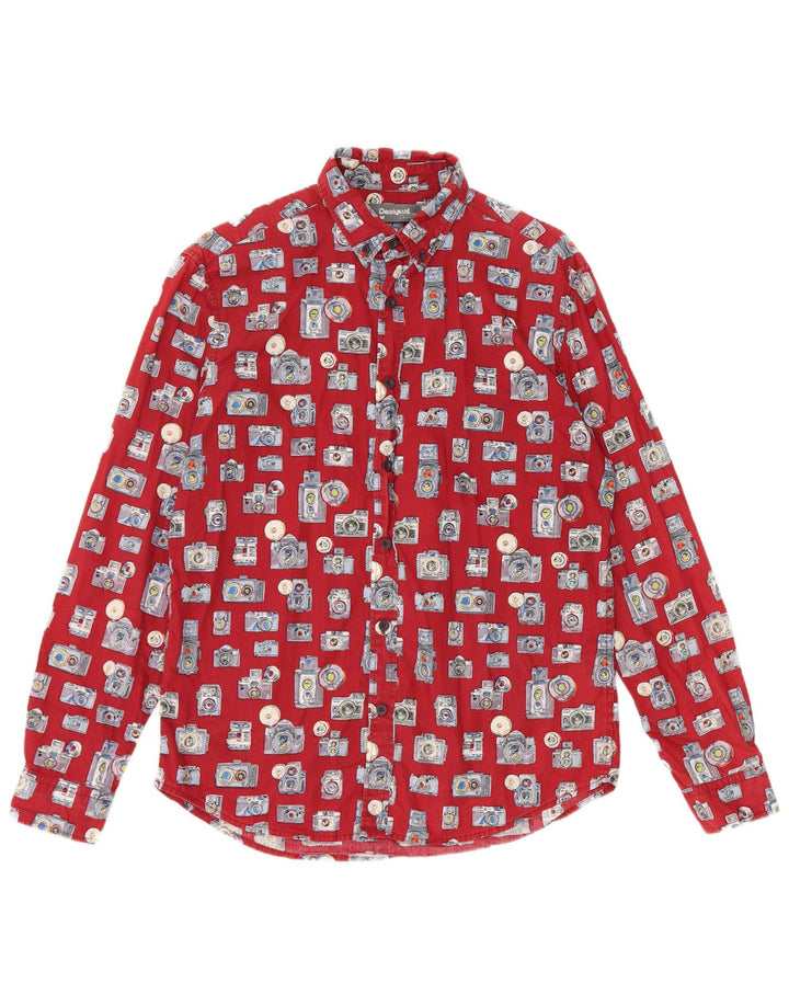 Desigual Herren-Hemd mit abstraktem Muster, reguläre Passform, mittlere Burgunder-Baumwolle