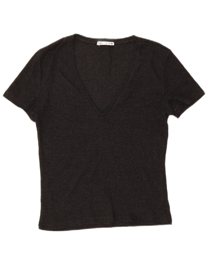 Zara Damen T-Shirt Top UK 14 Large Schwarz