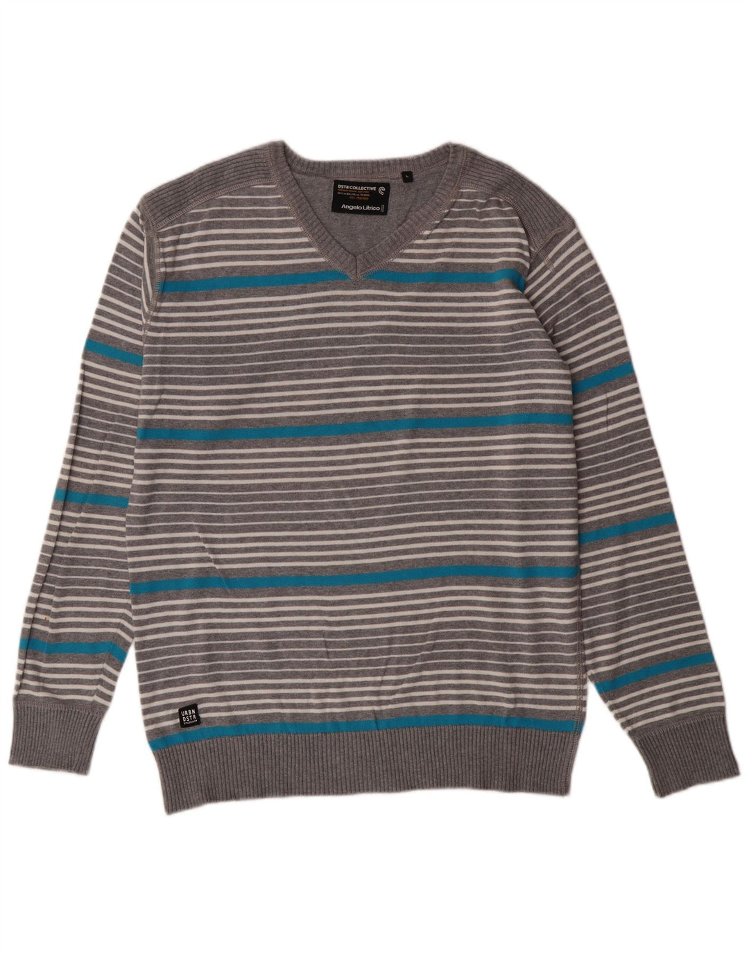 ANGELO LITRICO Herren-Pullover mit V-Ausschnitt, groß, grau gestreift