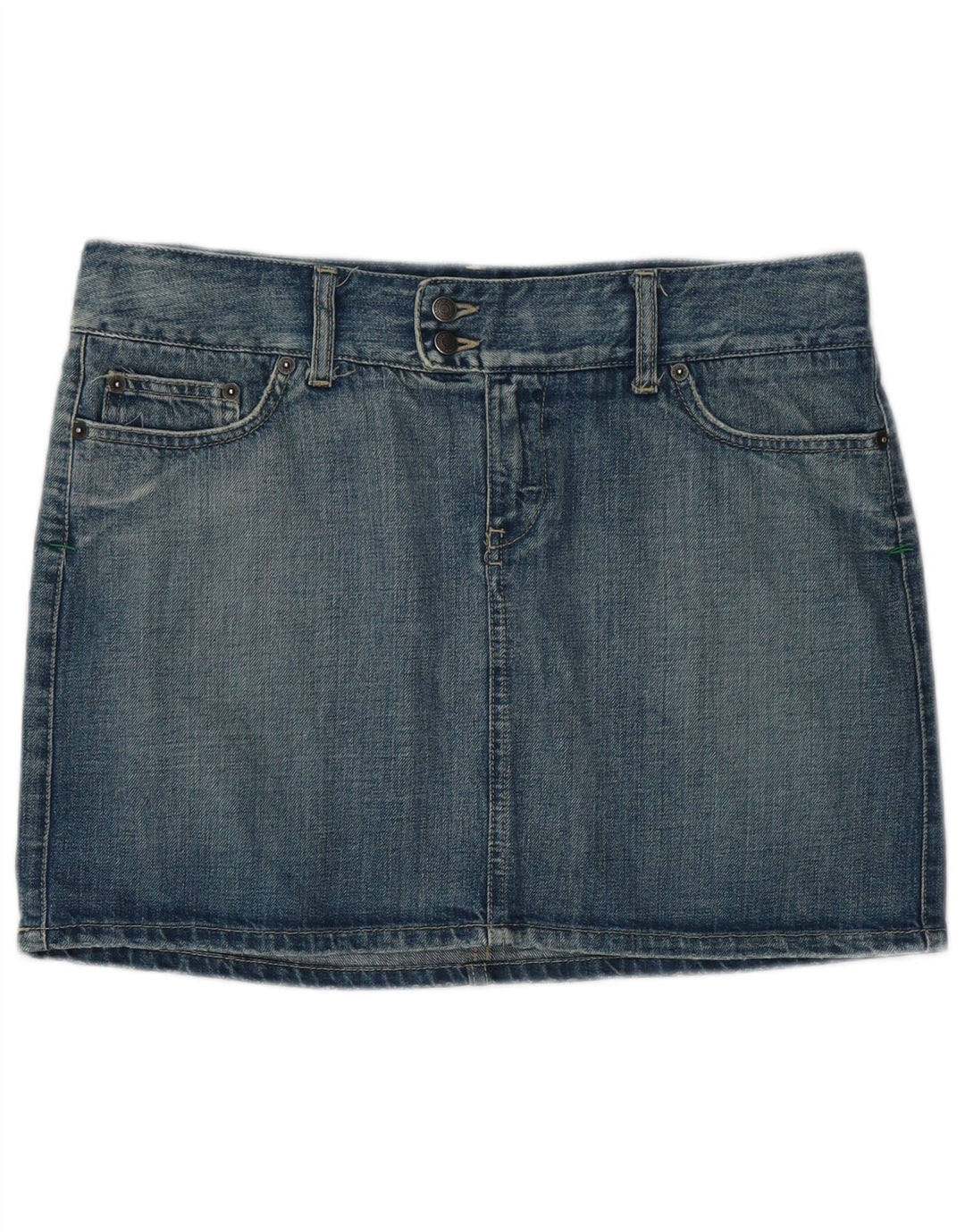 Benetton Damen Mini-Jeansrock mit niedriger Taille, IT 44, Mittel W34, blaue Baumwolle