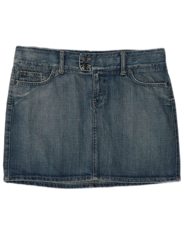 Benetton Damen Mini-Jeansrock mit niedriger Taille, IT 44, Mittel W34, blaue Baumwolle
