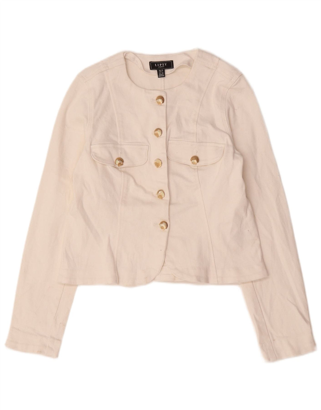 Lipsy Womens Crop 5 Button Blazer Jacke UK 12 Mittelweiße Baumwolle