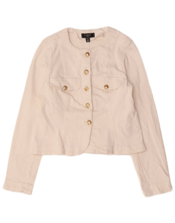 Lipsy Womens Crop 5 Button Blazer Jacke UK 12 Mittelweiße Baumwolle