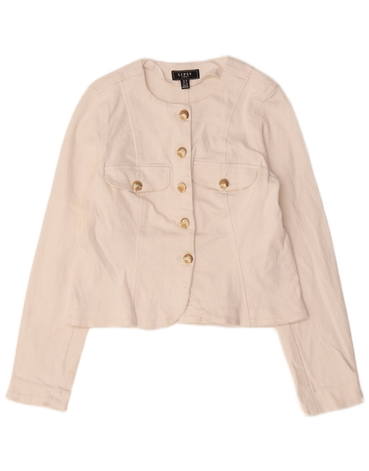 Lipsy Womens Crop 5 Button Blazer Jacke UK 12 Mittelweiße Baumwolle
