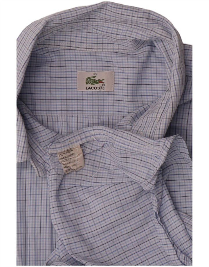 Lacoste Herren-Kurzarmhemd, Größe 39, mittelblaue Gingham-Baumwolle