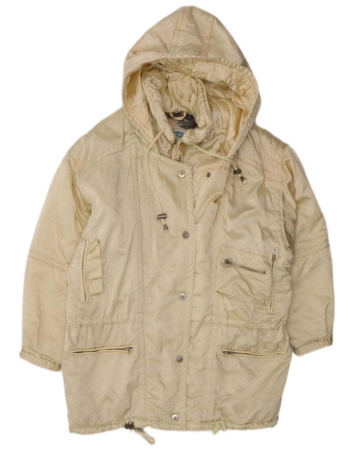 Vintage Damen Kapuzen-Overall-Windbreaker-Mantel UK 14 Mittelgelbes Nylon