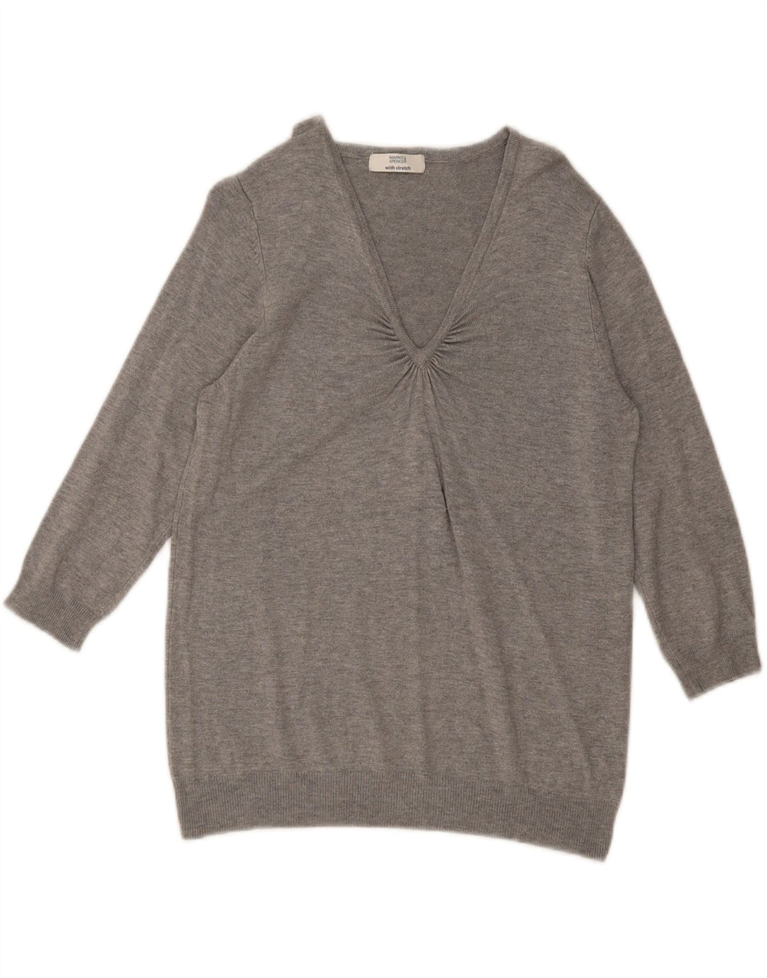 Marks & Spencer Damen-Pullover mit 3/4-Ärmeln und V-Ausschnitt, Größe UK 14, Mittelgrau