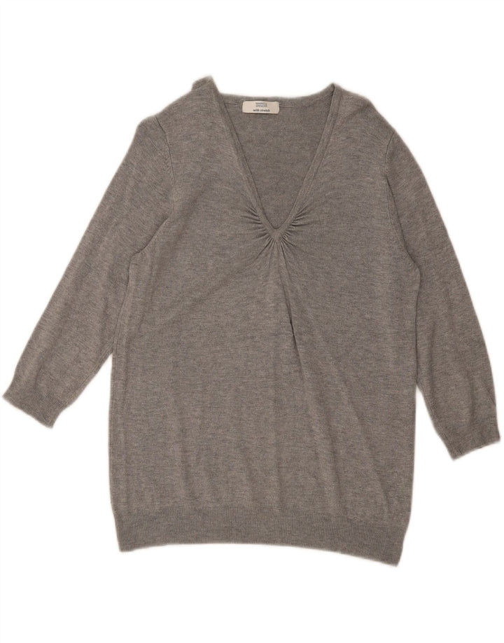 Marks & Spencer Damen-Pullover mit 3/4-Ärmeln und V-Ausschnitt, Größe UK 14, Mittelgrau