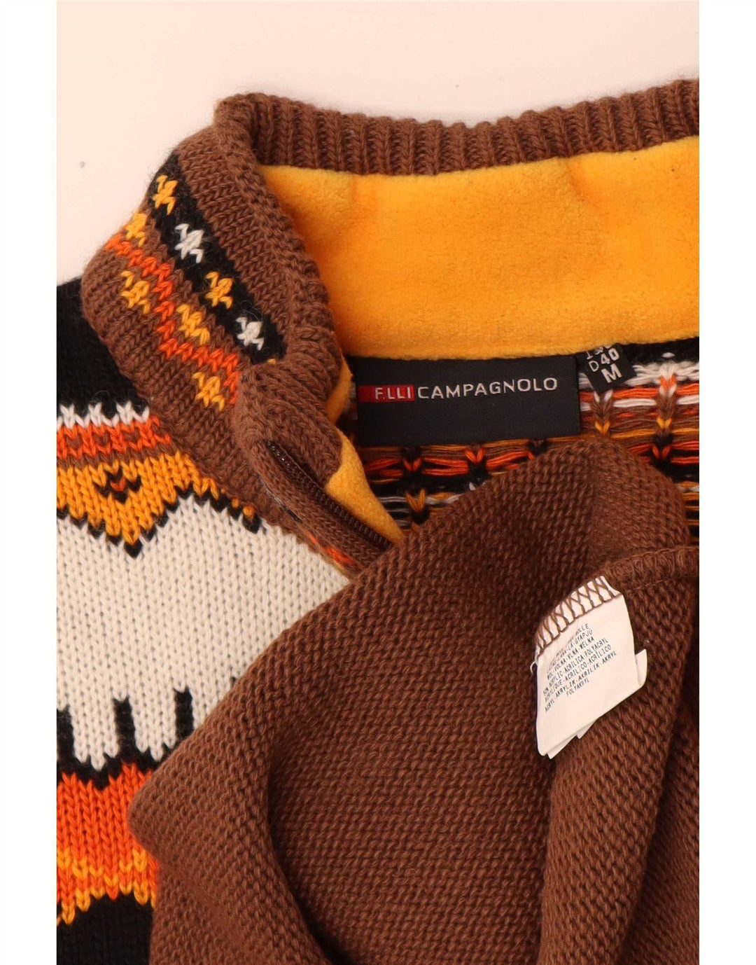 Campagnolo Herren-Pullover mit Reißverschluss am Hals, mittelbraune geometrische Wolle