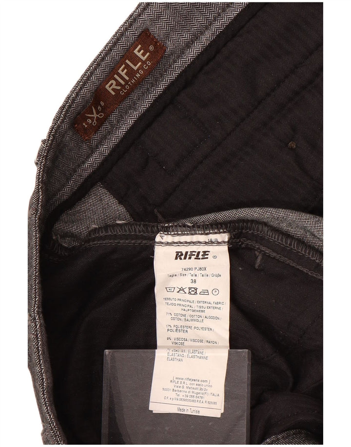 Rifle Slim-Hose für Herren, W38, L34, graue Baumwolle mit Fischgrätenmuster