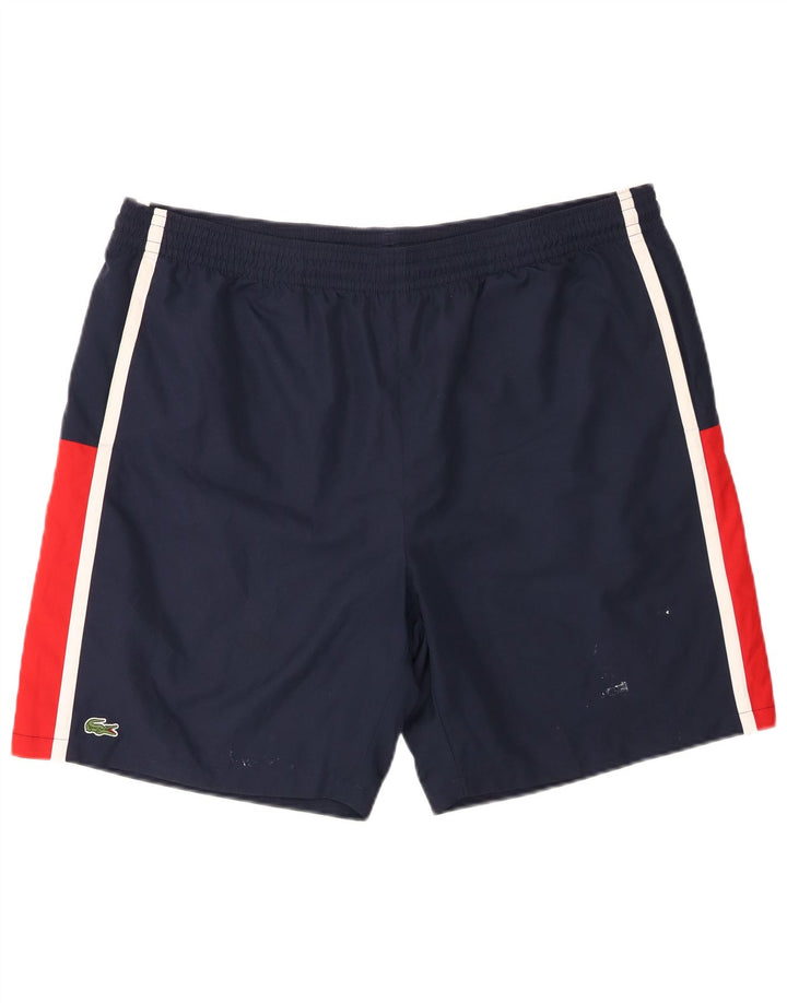 Lacoste Herren-Sportshorts, Größe 7 2XL, marineblaues Farbblock-Polyester