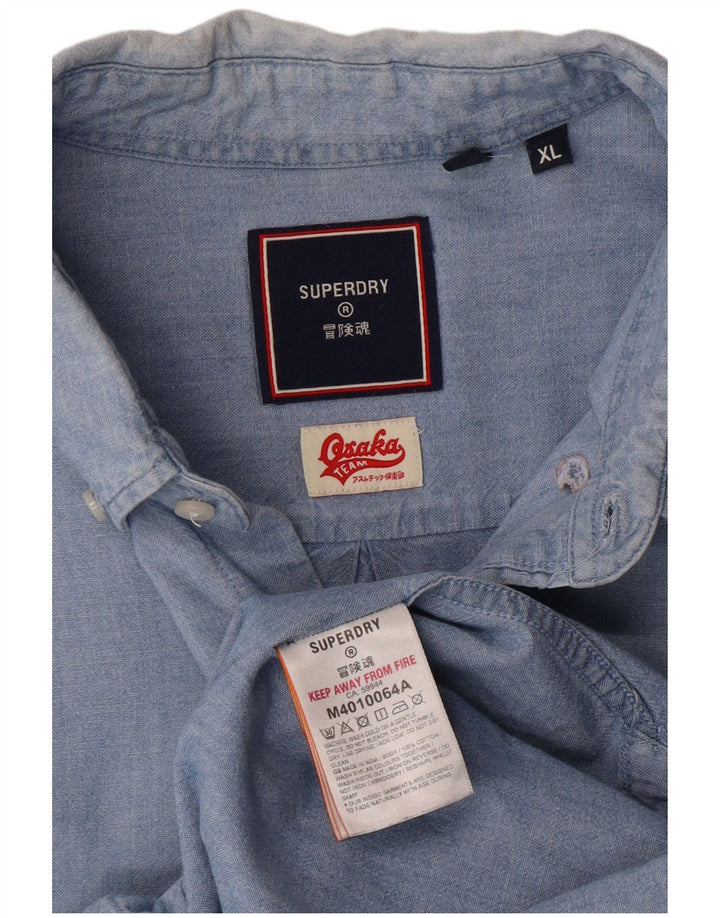 Superdry Herrenhemd XL, blaue Baumwolle