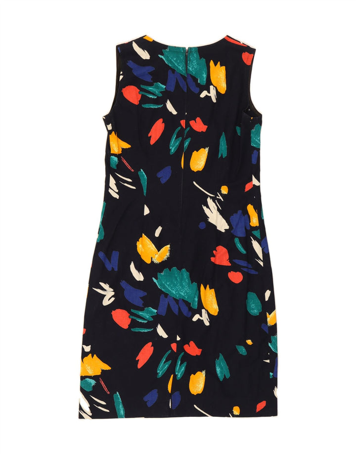 VINTAGE Womens Abstract Pattern Sheath Dress UK 14 Medium Navy Blue Vintage Vintage and Second-Hand Vintage from Messina Hembry 