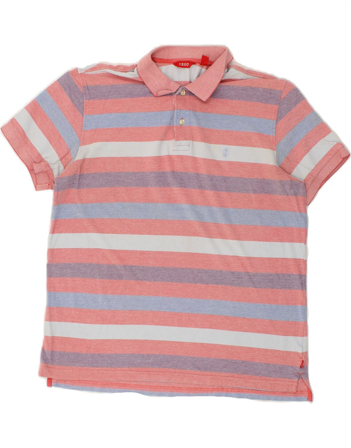 IZOD Mens Polo Shirt Large Pink Striped Cotton Vintage Izod and Second-Hand Izod from Messina Hembry 