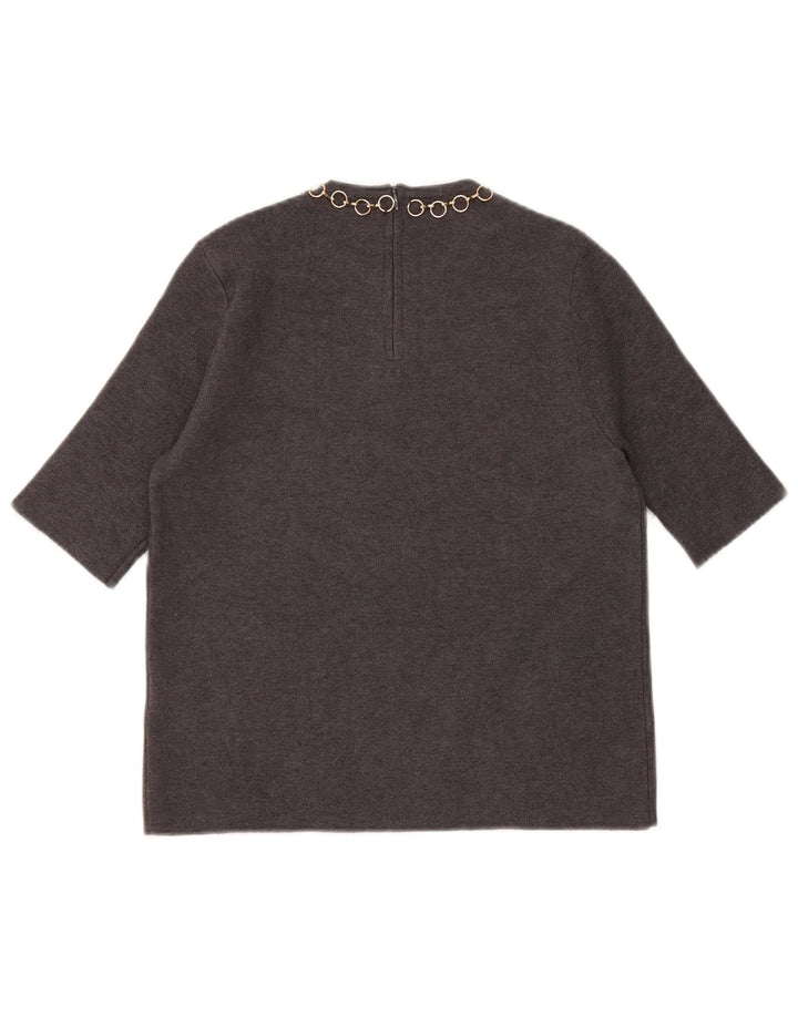 Zara Damen Crop Bluse Top UK 10 Small Graue Viskose