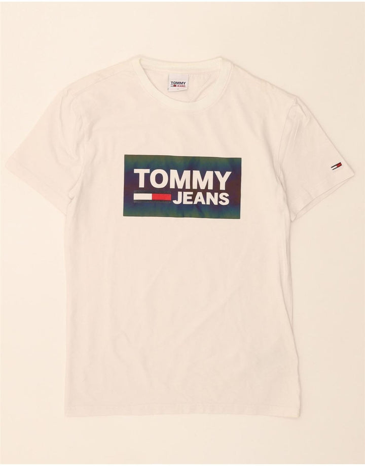 TOMMY HILFIGER Mens Graphic T-Shirt Top Small White Cotton Vintage Tommy Hilfiger and Second-Hand Tommy Hilfiger from Messina Hembry 