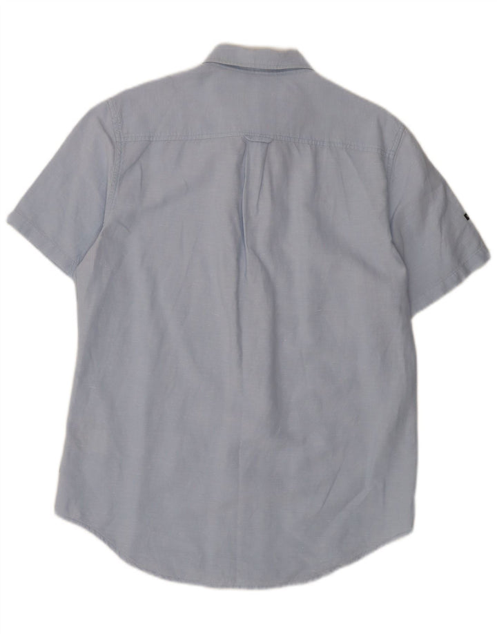 Superdry Herren-Kurzarmhemd, groß, blaues Leinen