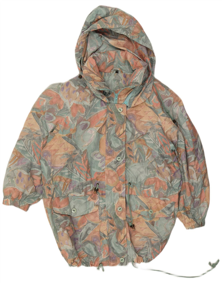 Vintage Damen Regenjacke mit Kapuze IT 46 Großes mehrfarbiges Blumenmuster