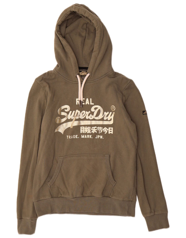Superdry Damen-Kapuzenpullover mit Grafik, übergroß, UK 10, Größe S, Khaki, Baumwolle