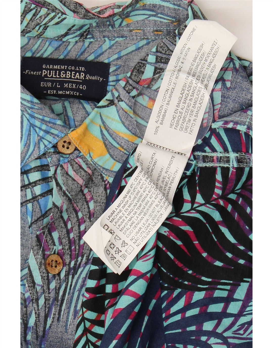 Pull & Bear Herren-Kurzarmhemd, groß, blau, geblümt, hawaiianische Baumwolle
