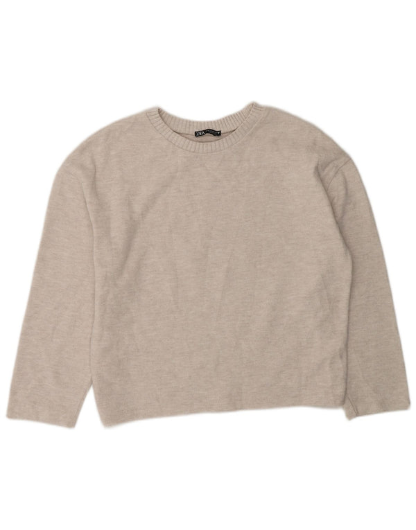 Zara Damen-Pullover mit U-Boot-Ausschnitt, UK 14, Mittelgrau, Polyester