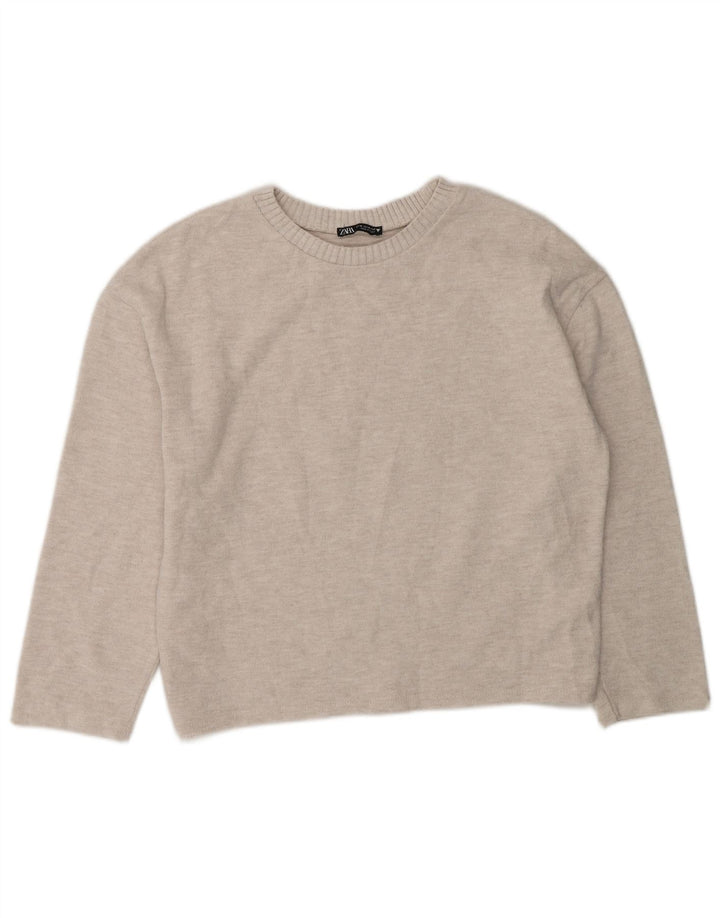 Zara Damen-Pullover mit U-Boot-Ausschnitt, UK 14, Mittelgrau, Polyester