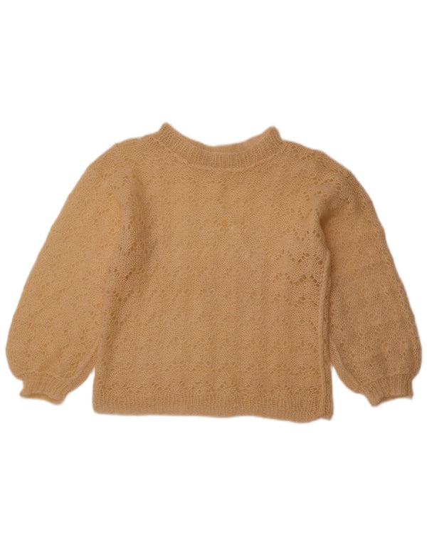 VINTAGE Damen Crop Pullover mit U-Boot-Ausschnitt, UK 12, Mittelbeige