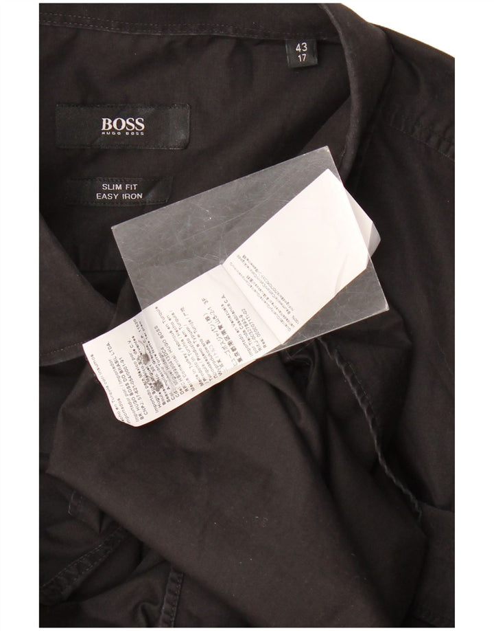 HUGO BOSS Herren Slim Fit Hemd Größe 43 17 XL Schwarze Baumwolle