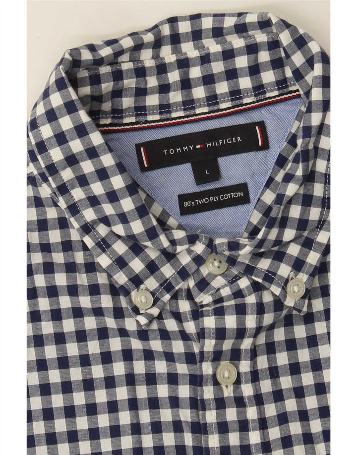 Tommy Hilfiger Herrenhemd, groß, marineblau, Gingham-Baumwolle