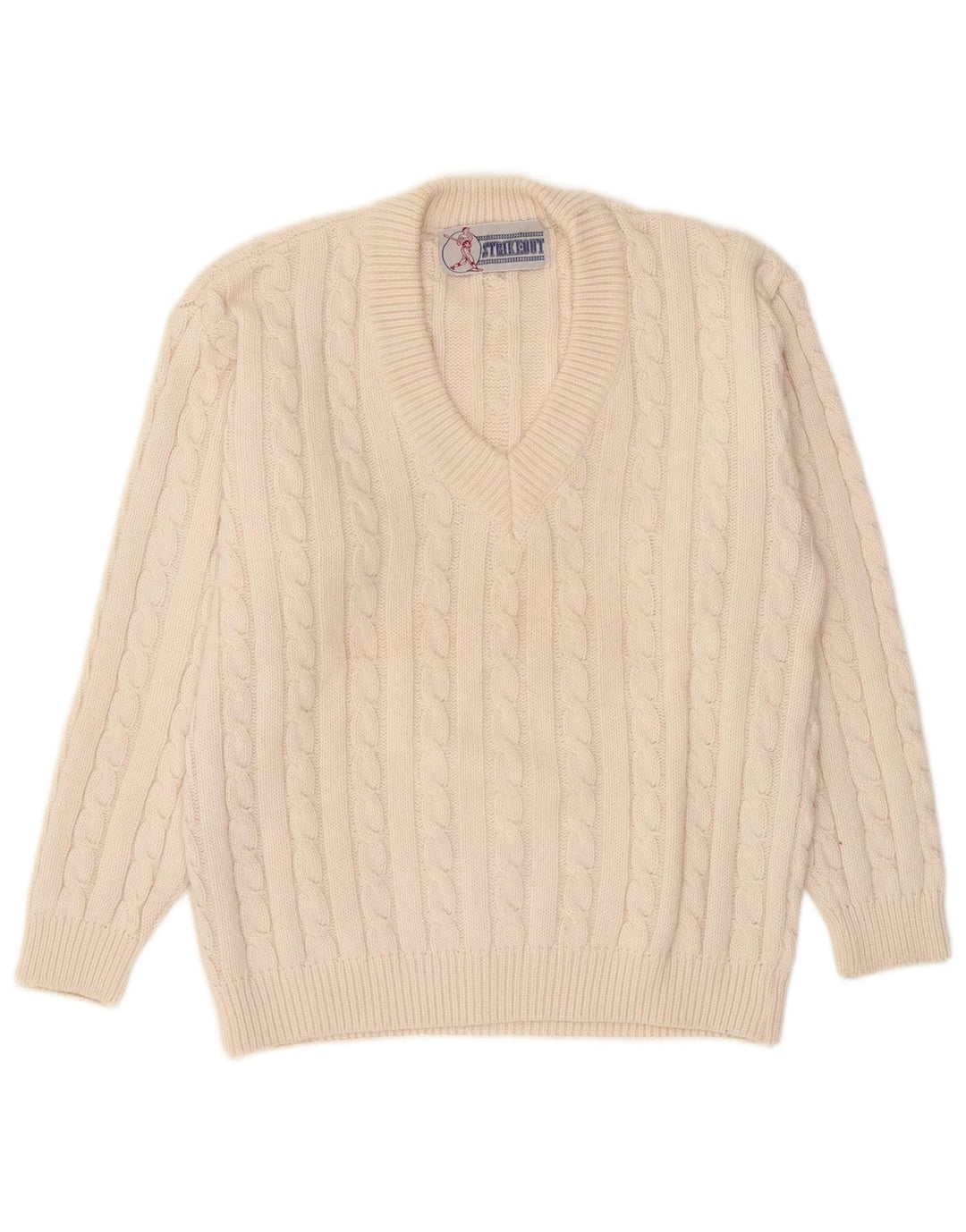 Vintage Herren V-Ausschnitt Pullover Pullover Medium Off White Acryl