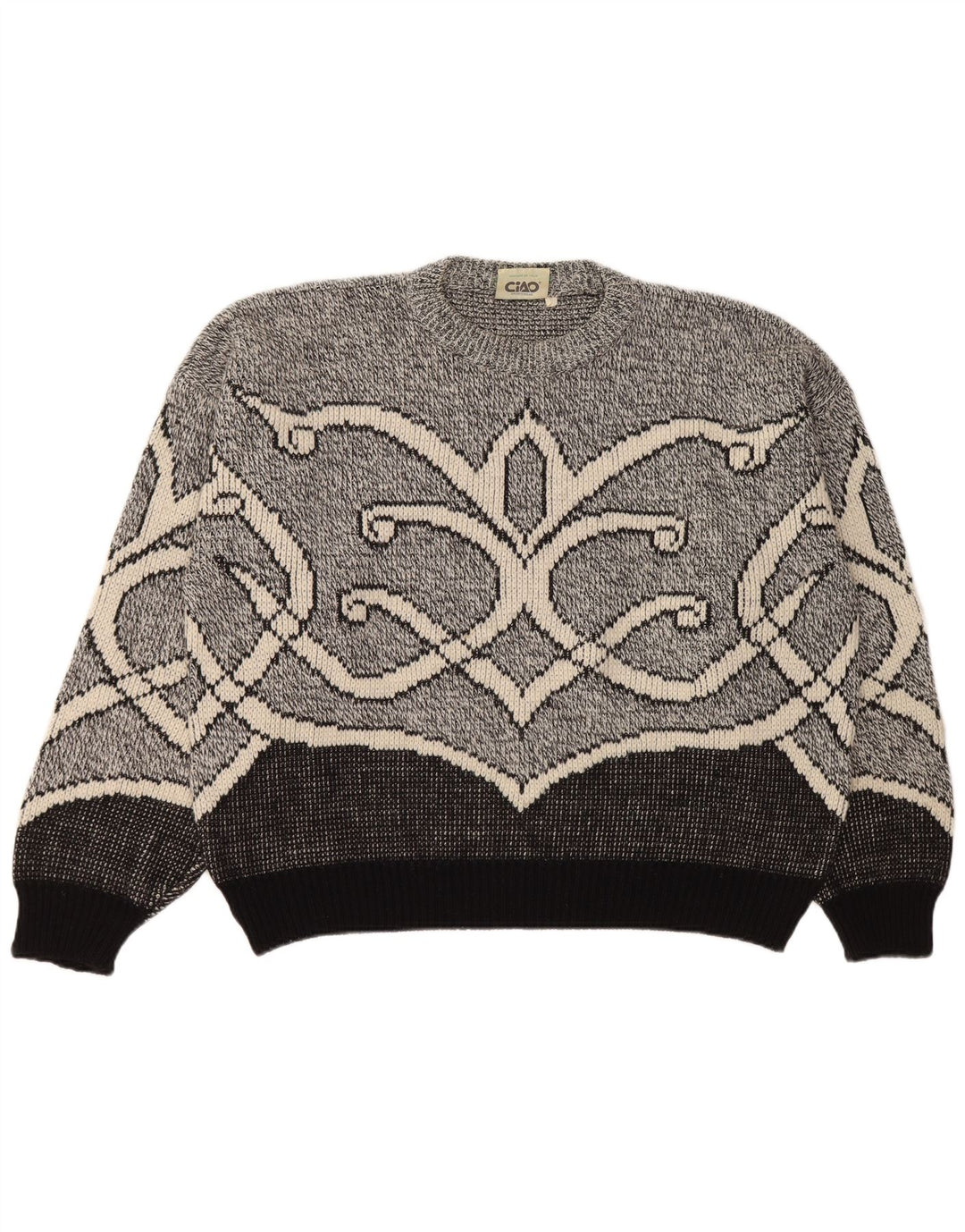 Cido Damen-Pullover, übergroß, Rundhalsausschnitt, Gr. 40, Größe L, Grau, Fair Isle