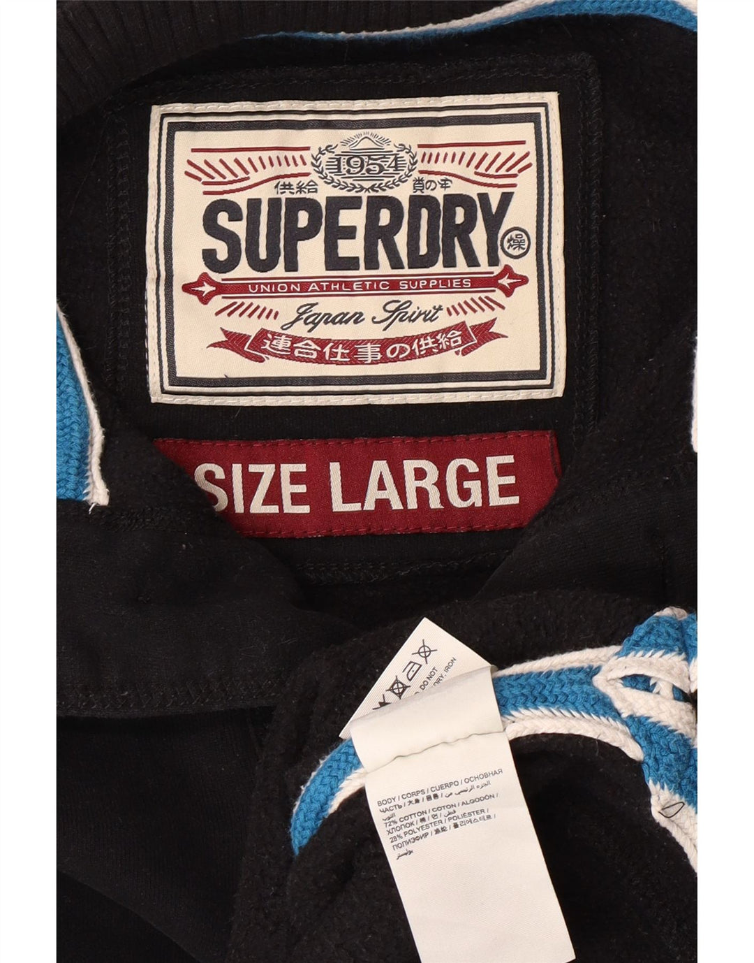 Superdry Herren-Sweatshirt mit Knopfkragen, groß, aus schwarzer Baumwolle