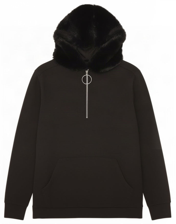 Zara Damen-Pullover, übergroß, mit Reißverschluss, Kapuzenpullover, Gr. 10, Größe S, Schwarz, Polyester