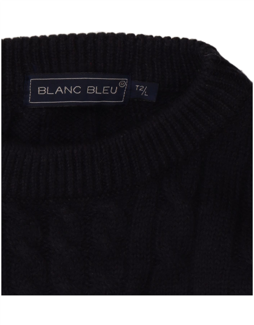 BLANC BLEU Herren-Pullover mit grafischem Rundhalsausschnitt, Größe L, Marineblau, Winter