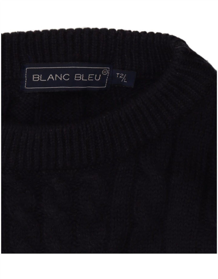 BLANC BLEU Herren-Pullover mit grafischem Rundhalsausschnitt, Größe L, Marineblau, Winter