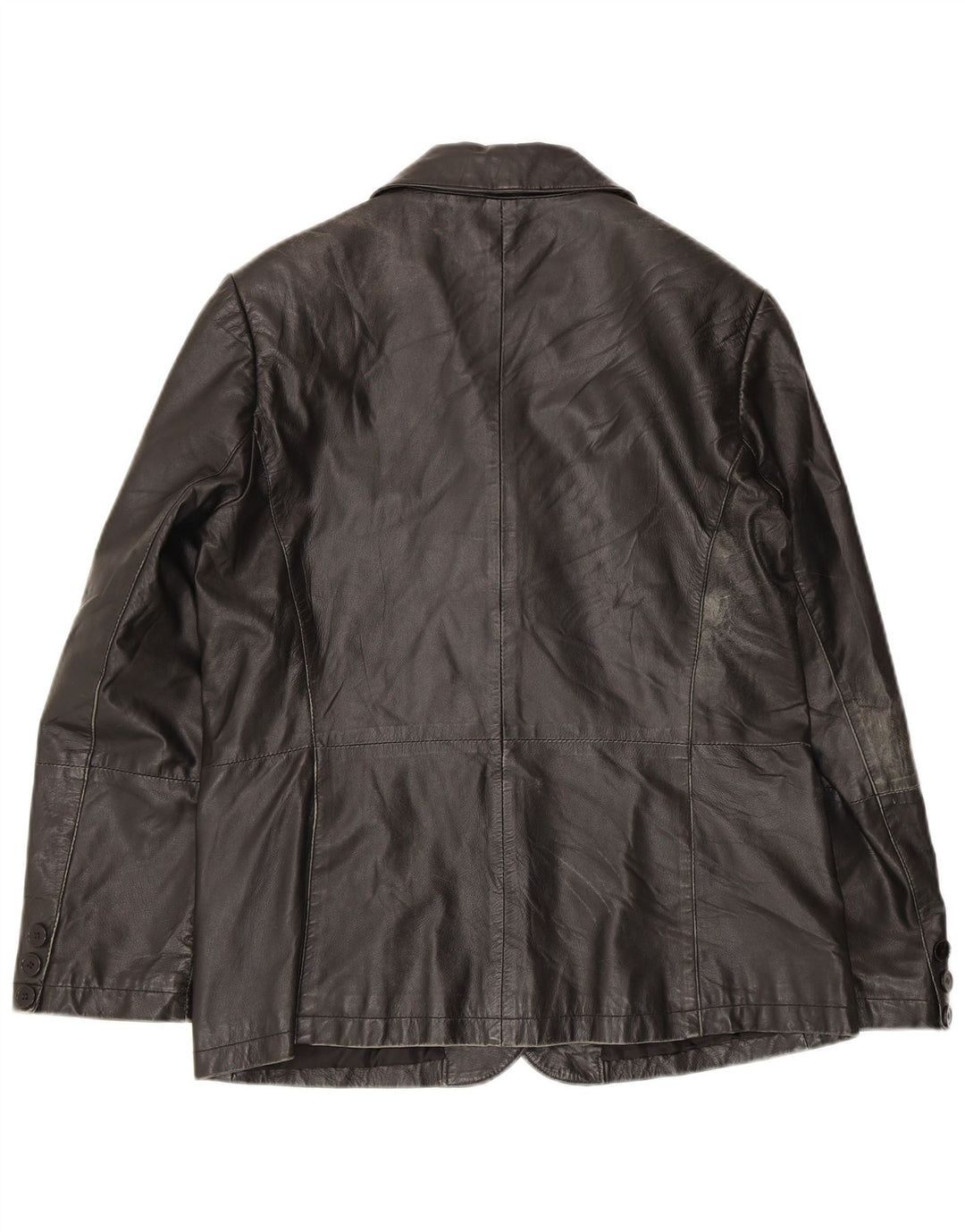 Vintage Damen 3-Knopf-Lederblazerjacke UK 14 Mittelschwarzes Leder