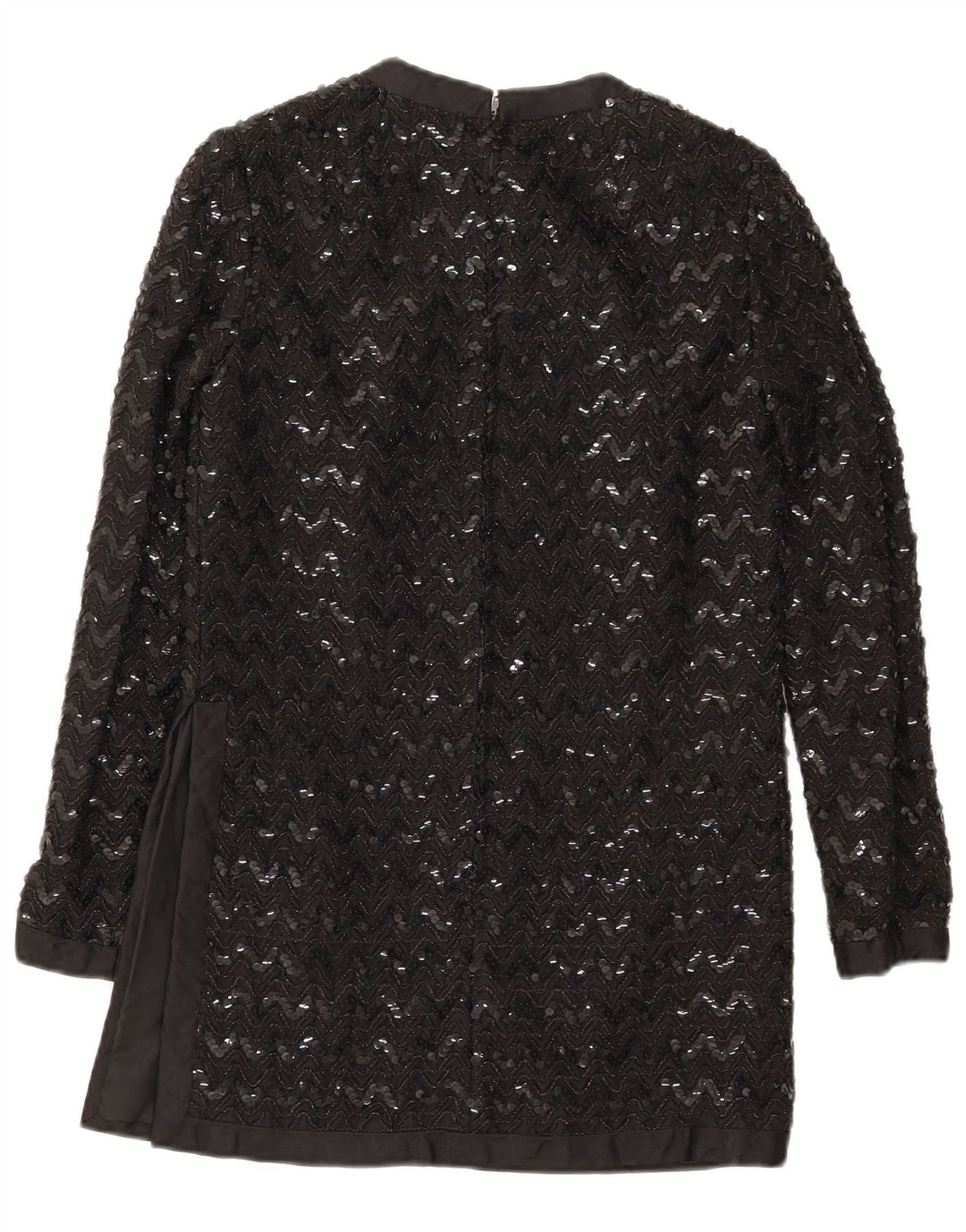 Vintage Damen Langarm Pailletten Tunika Top UK 10 Small Black Chevron